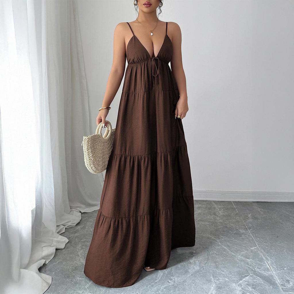 Elegant European & American Strappy Bandeau Long Dress - Autumn/Winter 2026 Women's Collection