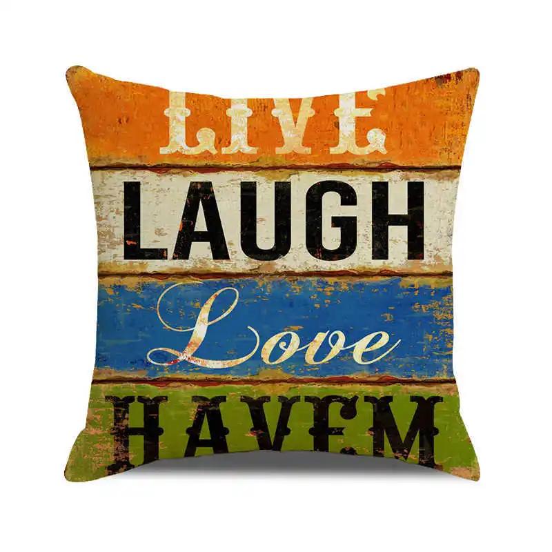 Home Chair Seat Furniture Pillow Cover Retro Industrial Style Cushion Wood Grain Letter Decor Pillowcase