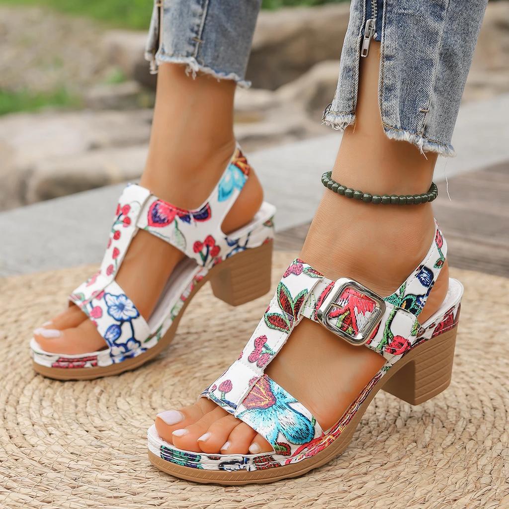 Fashion New Women's Open Toe Chunky Heel Sandals Summer Retro Heeled Shoes for Women Sandals Outdoor Casual Women's Platform Shoes