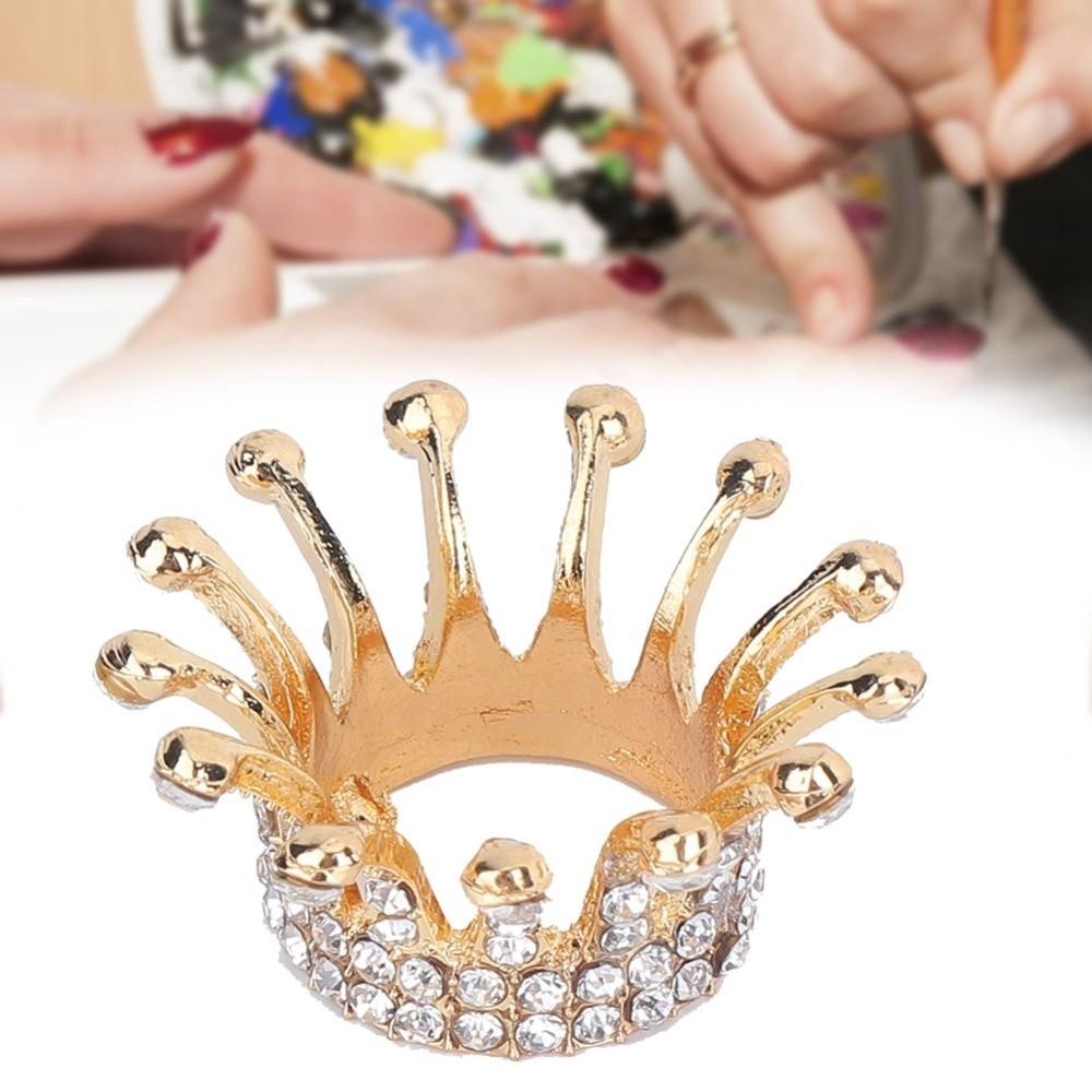 Gilt Painted Crown Design Nail Art Brush Holder Alloy Rhinestone Manicure Tool Rack Home Use