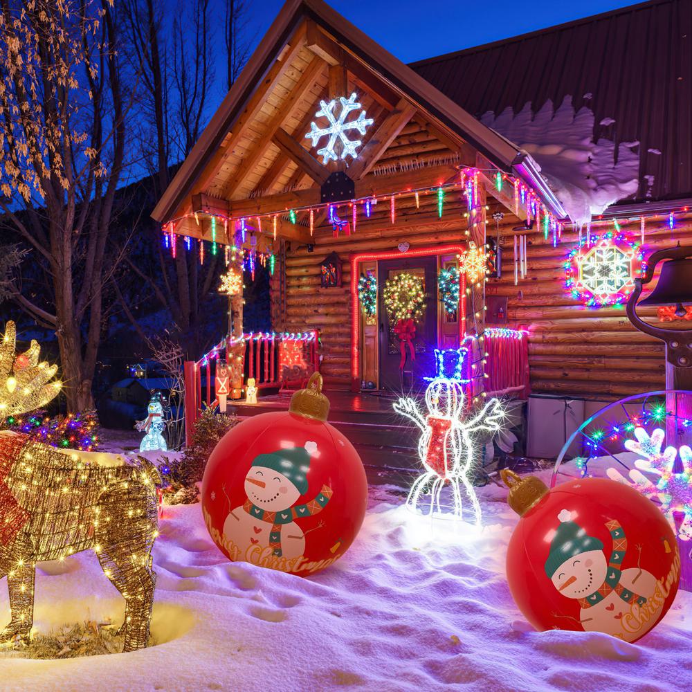 Inflatable Christmas Yard Decorations 24 Inch Ball Christmas Ornament With Light 16 Colors Giant Ornament For Garden Lawn Yard