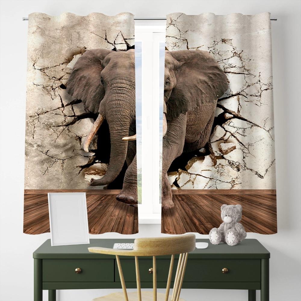 Tier-Muster Design Elefanten-Muster Design 3D Vorhangstangen-Taschen-Stil Tasche Dekorative Fenstergardinen Fensterdekorationen Ideal für Ideal für