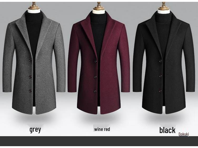 Men's Slim Woolen Windbreaker Jacket - Autumn/Winter 2022, Medium/Long Coat