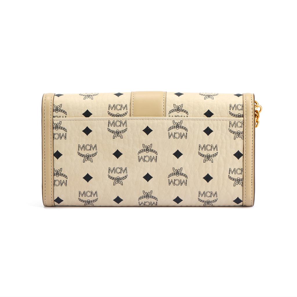 MCM Tracy Metall-Logo Monogramm-Print Ketten-Schultergurt Beschichtetes Canvas und Lederbesatz Große Crossbody-Tasche Damen Crossbody-Tasche Beige MYLDSXT01I8001