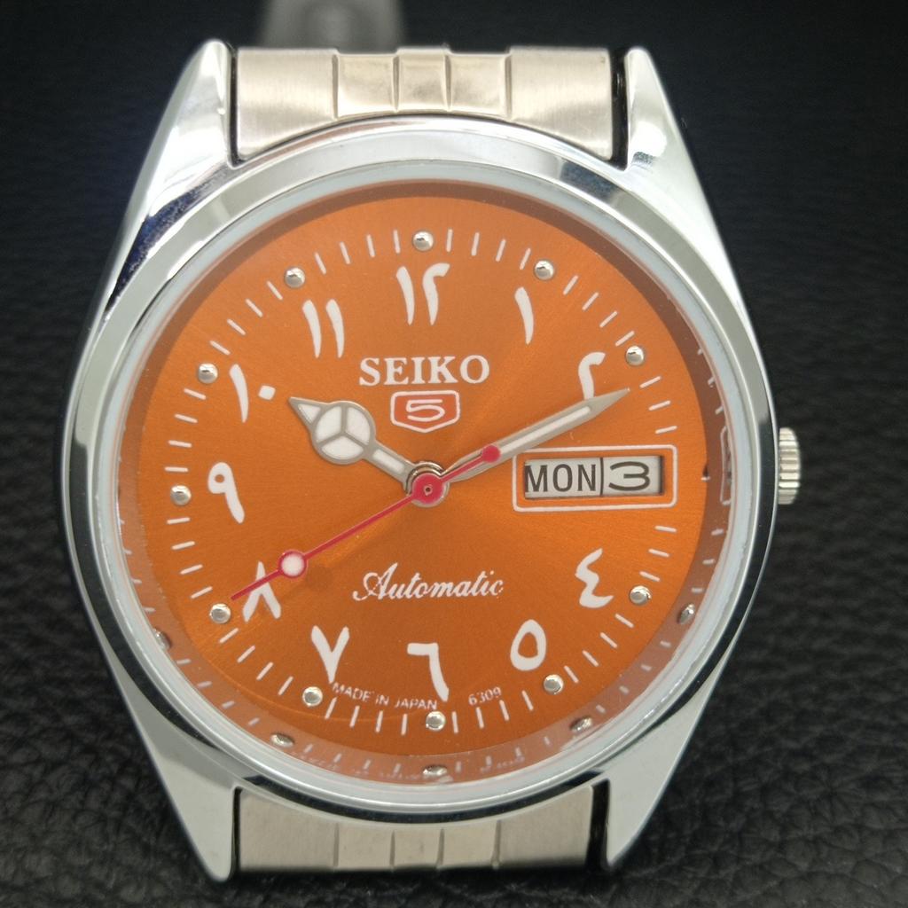 JAPAN VINTAGE REFURBISHED SEIKO 5 AUTOMATIC 6309A MENS ORANGE WATCH a442426-1