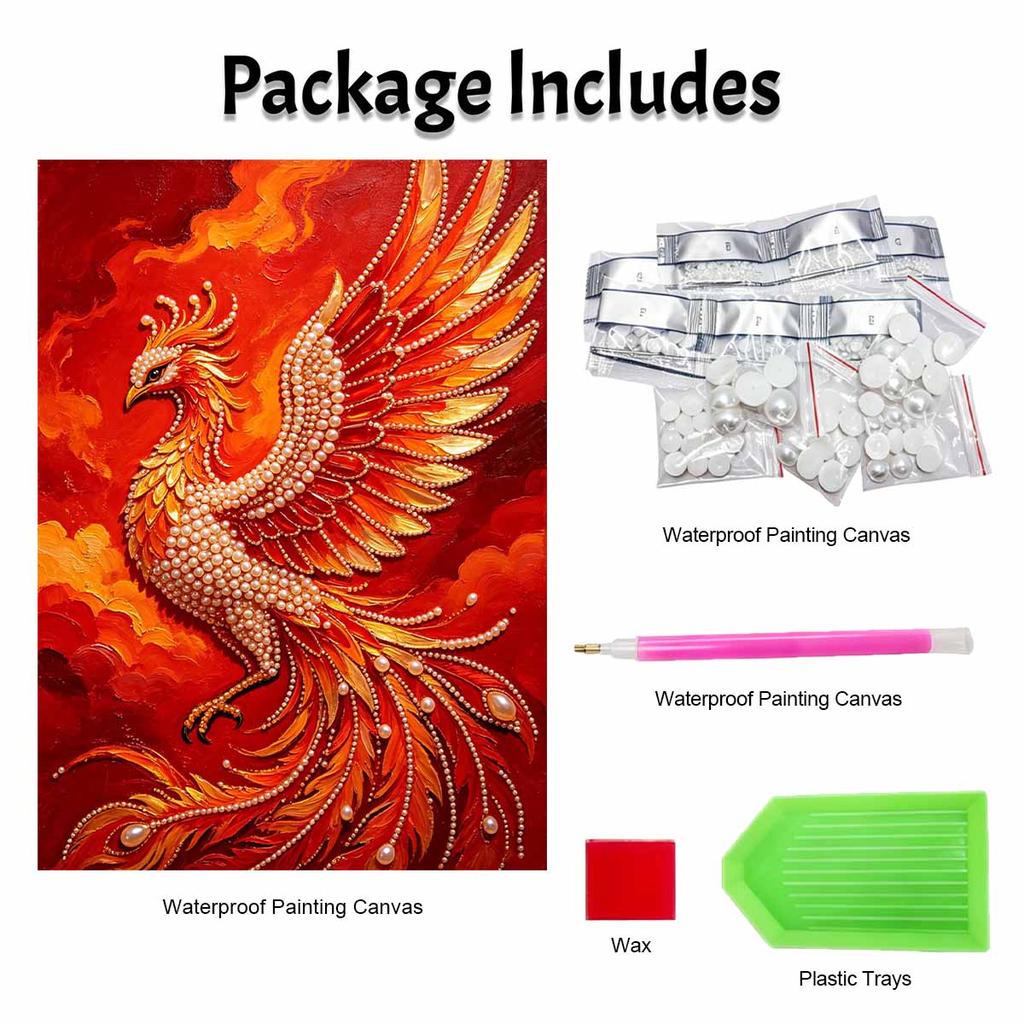 DIY Framed Pearl Painting Kit Phoenix Bird Pattern 3D Sparkling Bead Art Canvas Elegant Home Wall Decor Gift for Women Artwork Craft Supplies