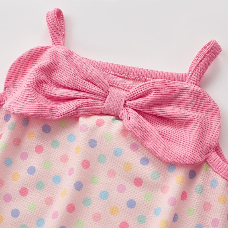 2025 Polka Dot Baby Girl Romper - Summer Bow Sling Bubble Crawling Suit