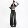 Women's Black Wide Leg Jeans for Pear-Shaped, High Waist Slimming Loose Straight Leg, Floor-Length Trousers for Spring and Autumn.