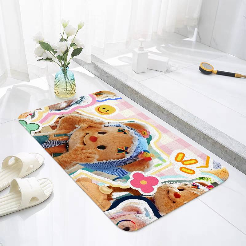 Cute B-Butterbear Floor Mat Pattern Printed Flannel Door Mat, Suitable For Bathroom, Living Room, Home Decoration