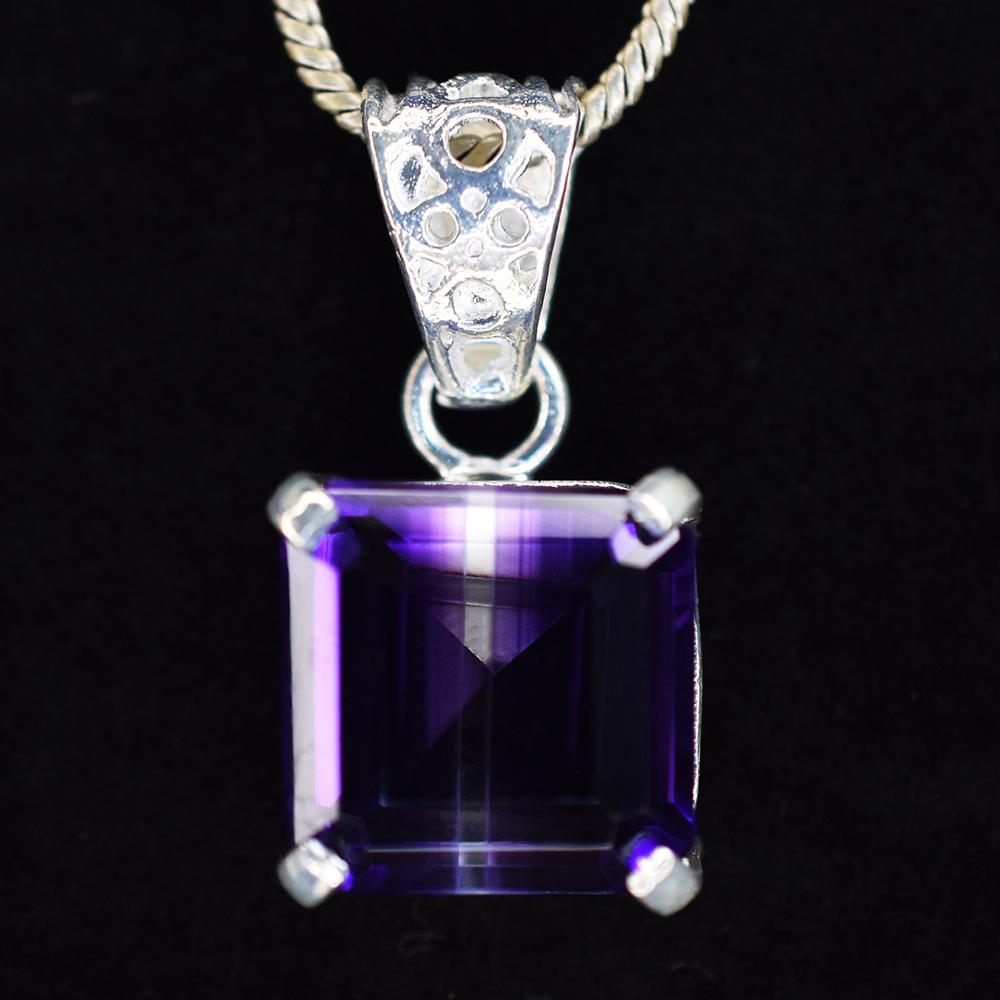 Natural Purple Amethyst 24.9 Ct CERTIFIED Square 925 Starling Silver Gem Pendant MY.PD-28-NS