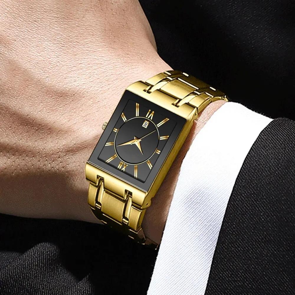Men Business Watch Oddiy To'rtburchak Zanglamaydigan Po'lat Kalendar Suvga Chidamli Kvarts Qo'l Soati