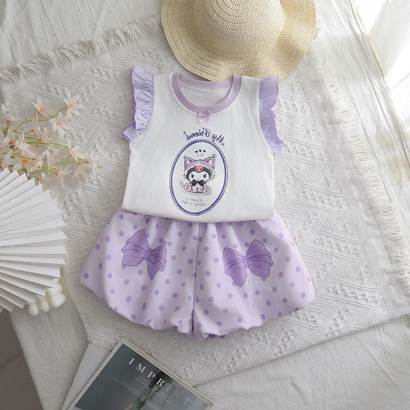 Girls' Summer Pajama Set: Cute Lantern Pumpkin Pants and Tulip Vest