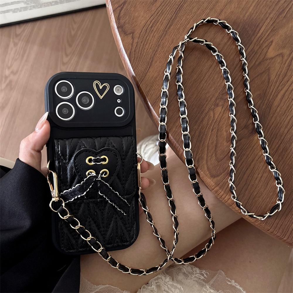 

Crossbody Necklace Strap Metal Leather Lanyard Phone Case For iPhone 17 16 15 14 13 12 11 Pro Max Air 7 8 Plus XS Wallet Cover iPhone XR