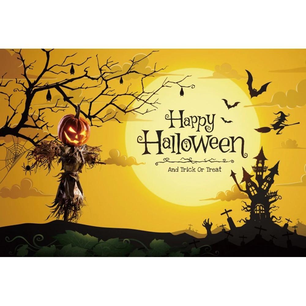 Halloween Party Decoration Hanging Cloth Pumpkin Witch Bat Castle Full Moon Night Photography Background Not Room Decoration