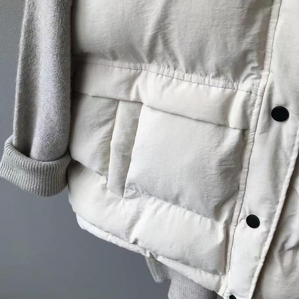 Women Winter Vest Coat Stand Collar Solid Color Button Closure Sleeveless Padded Thick Short Type Windproof Warm Lady Waistcoat