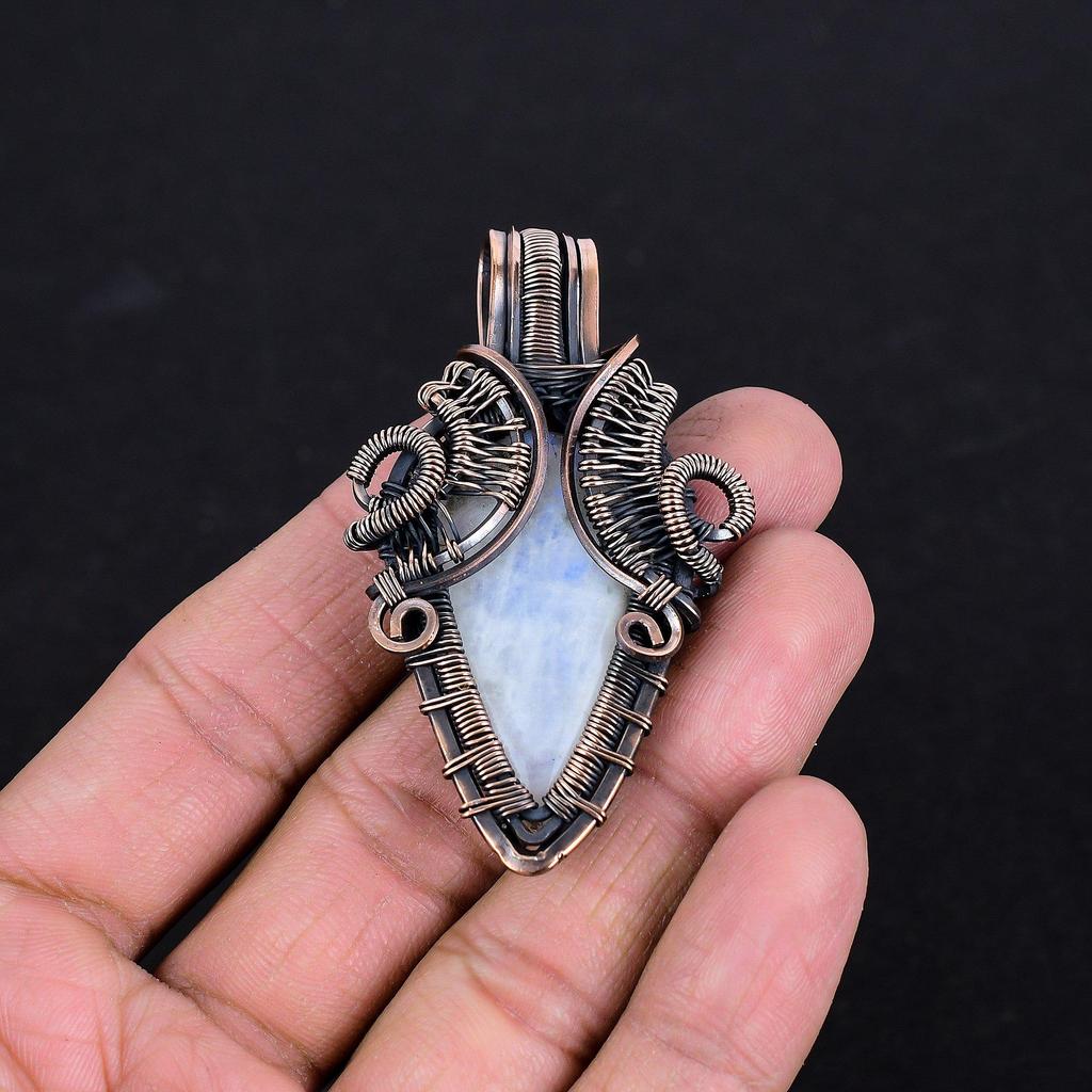 Rainbow Moonstone Pendant Gemstone Jewelry, 999 Copper Wire Wrapped Pendant, Handmade Beautiful Jewelry Pendant