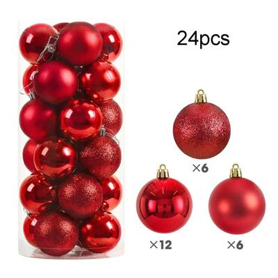 24/pcs 8CM Christmas Ball Ornaments Set Painted Plastics Christmas Tree Pendant Decoration Christmas Decoration Accessories