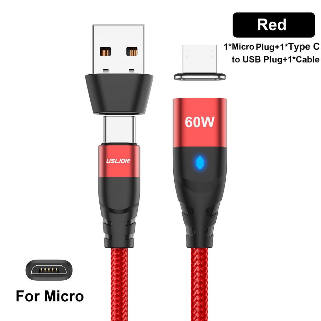 2 In 1 PD 60W Fast Charger Cable USB C To Type C Micro Magnetic Data Cord for iPhone 13 Pro Max Xiaomi 12 Samsung Poco X4