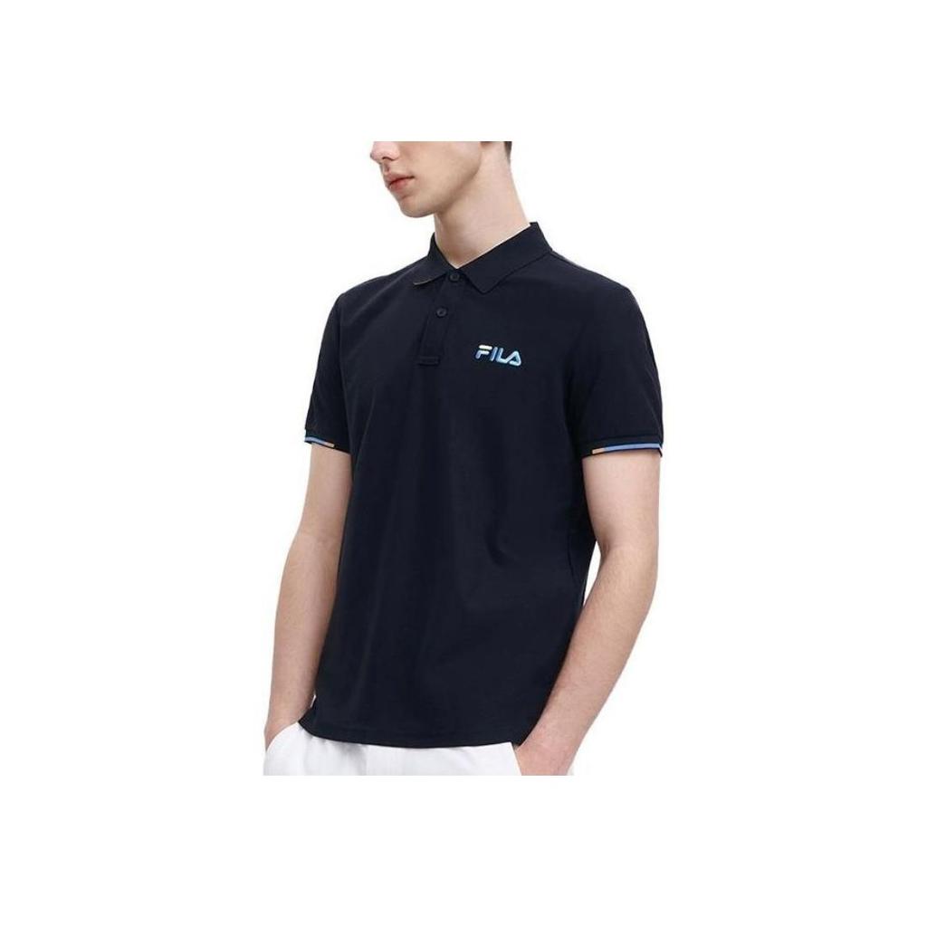 FILA Solid Color Brand Logo Short Sleeve Polo Shirt Men tops Black F11M328117BBK