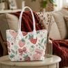 Cute Strawberry Pattern Tote Bag Casual Portable Shopping Shoulder Bag for Daily Use