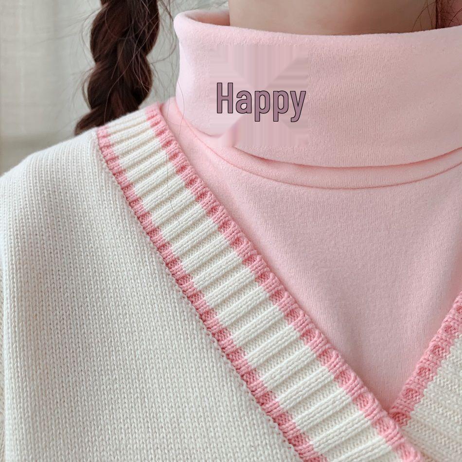 Damen High-Neck Fleecegefüttert Lammstickerei Locker Langarm Oberteil