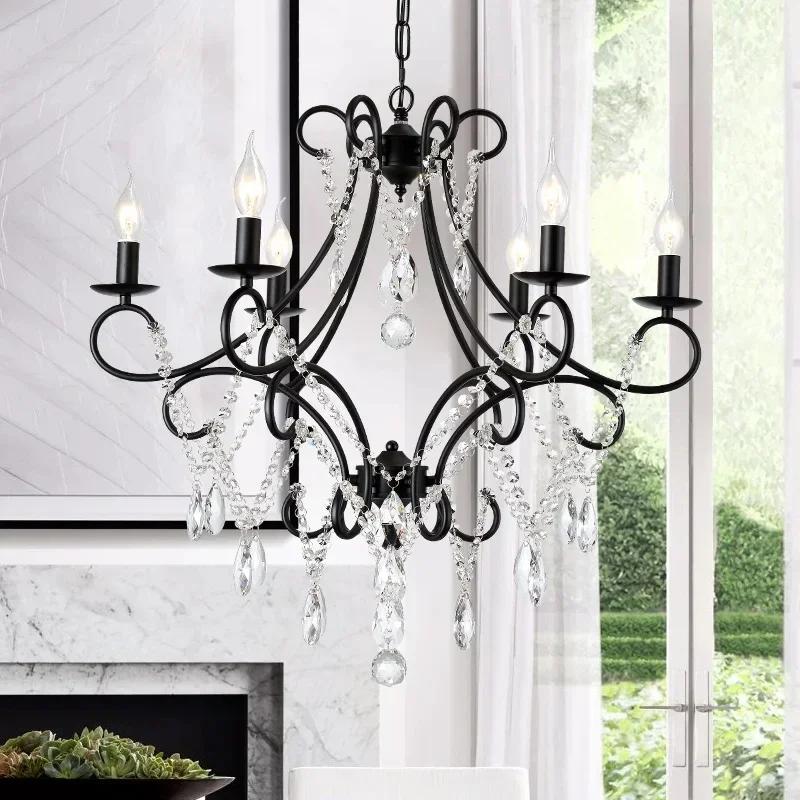 American Country Style Crystal Chandelier Iron Nordic Modern Living Room Candle Chandelier Bedroom Home Decoration Lighting