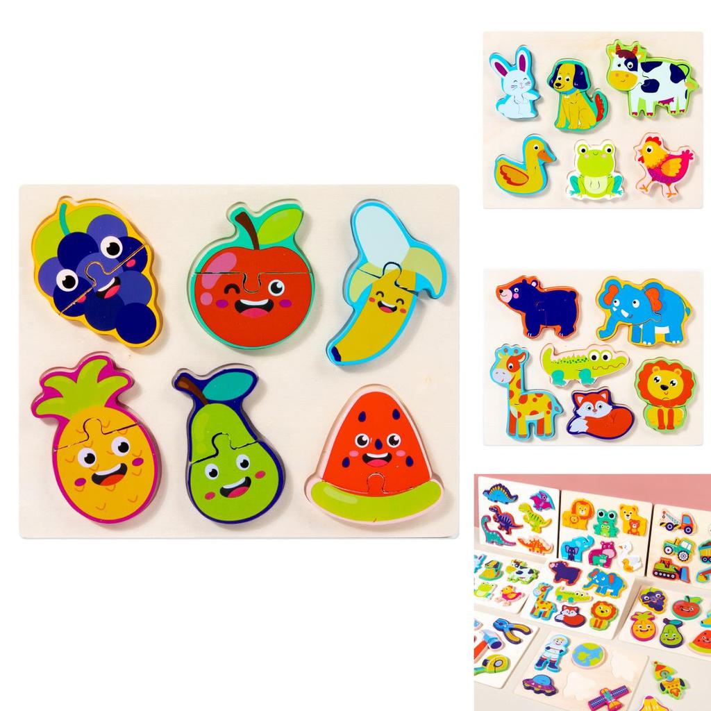 Wooden Childrens 3d Puzzle Set With Animal And Dinosaur Figures For Early Education