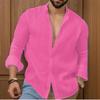 Nuova Camicia da Uomo in Misto Cotone e Lino Monocolore - Casual Manica Lunga