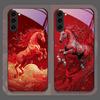 Stylish Chinese-Style Red Horse Print Tempered Glass Phone Case for Samsung Galaxy S25 Ultra S24 S23 Plus S22 S21 S20 FE Covers