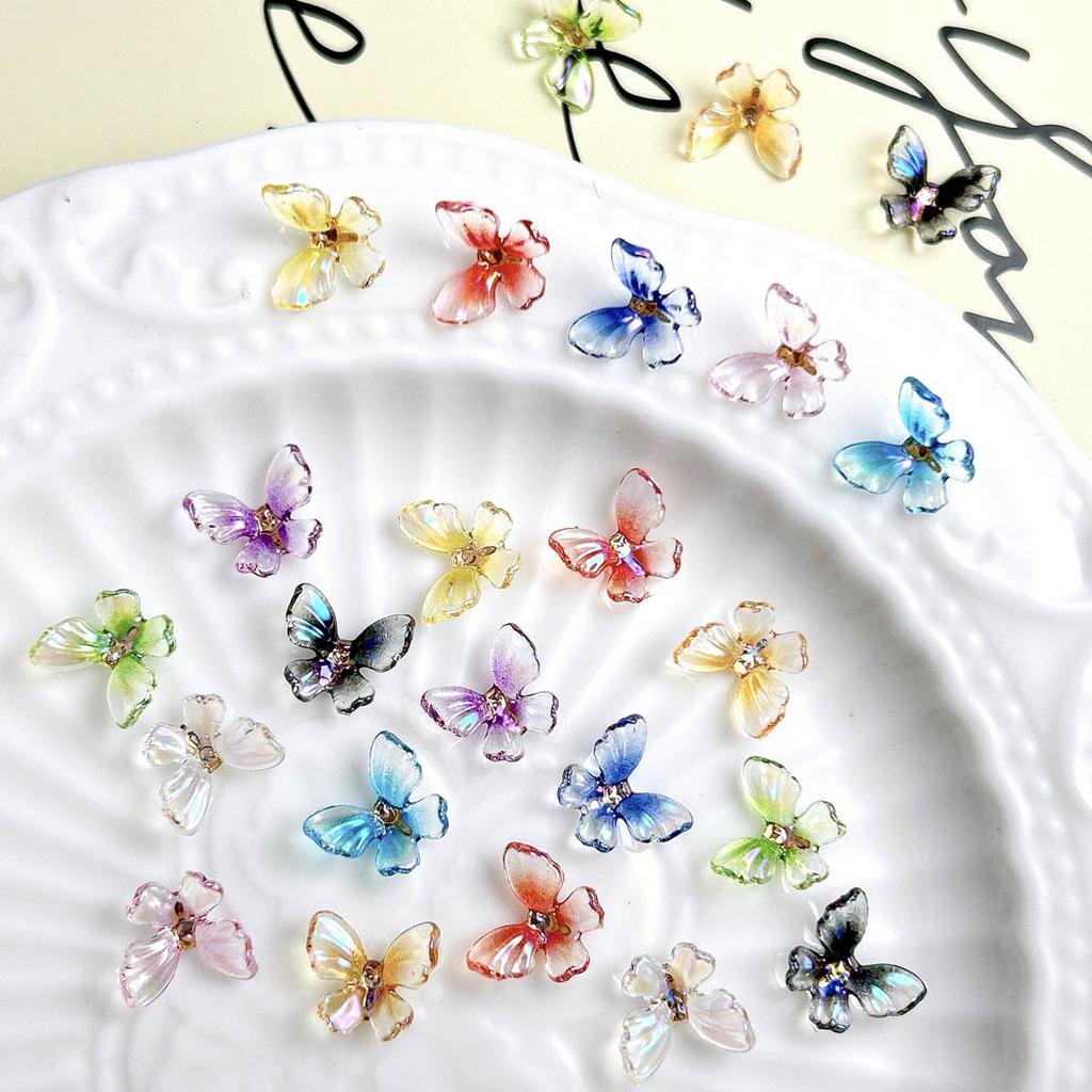 New Trendy Resin Colorful Ice Transparent 3D Fairy Butterfly Nail Art Decorations DIY Wearable Nail Accessories Wholesale