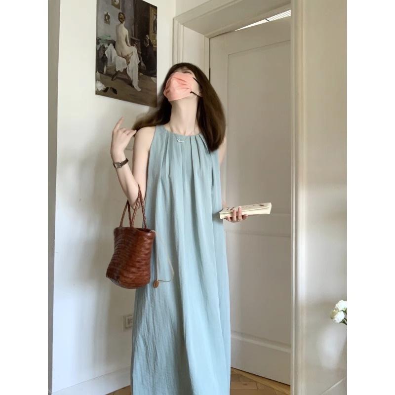 French backless sleeveless vest dress women's summer niche design sense neck sling long skirt texture advanced sense