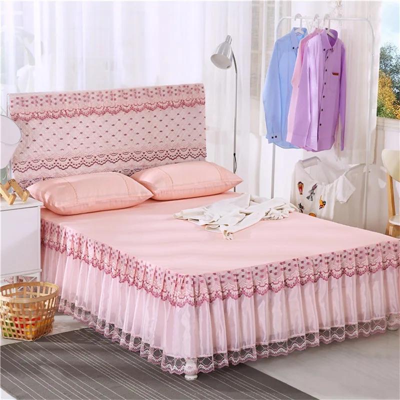 3pcs Set Bed Spread Princess Lace Bed Skirt Solid Color Luxury King Queen Bedspread with 2pcs Pillowcase