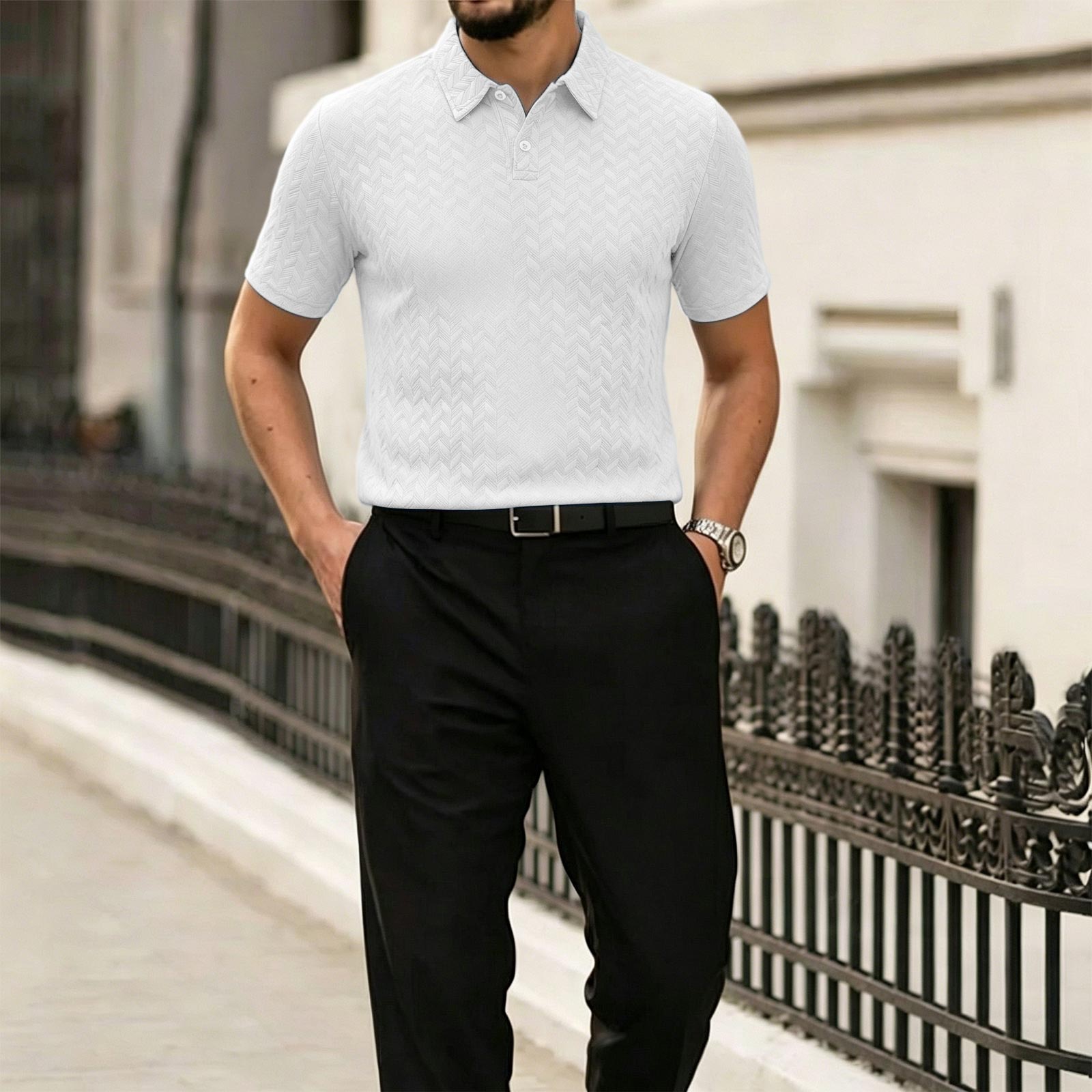 

Men s Summer Short Sleeve Polo Shirt Casual Lightweight Breathable Fabric Soft Texture Comfortable Fit Classic Collar Design M білий