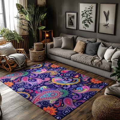 Bohemian Paisley Area Rug, Multicolor Persian Pattern Carpet, Plush Non-Slip Living Room Mat for Vibrant Home Decor