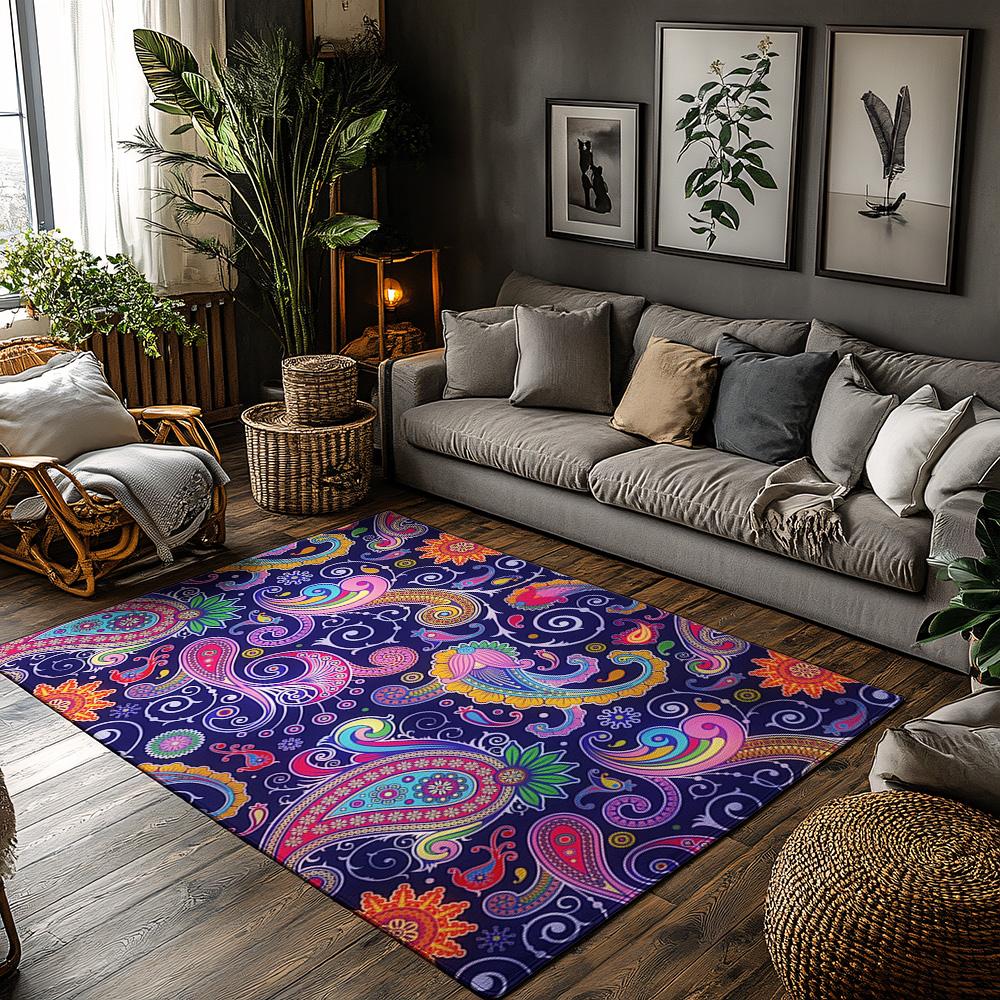 Bohemian Paisley Area Rug, Multicolor Persian Pattern Carpet, Plush Non-Slip Living Room Mat for Vibrant Home Decor 50x80cm