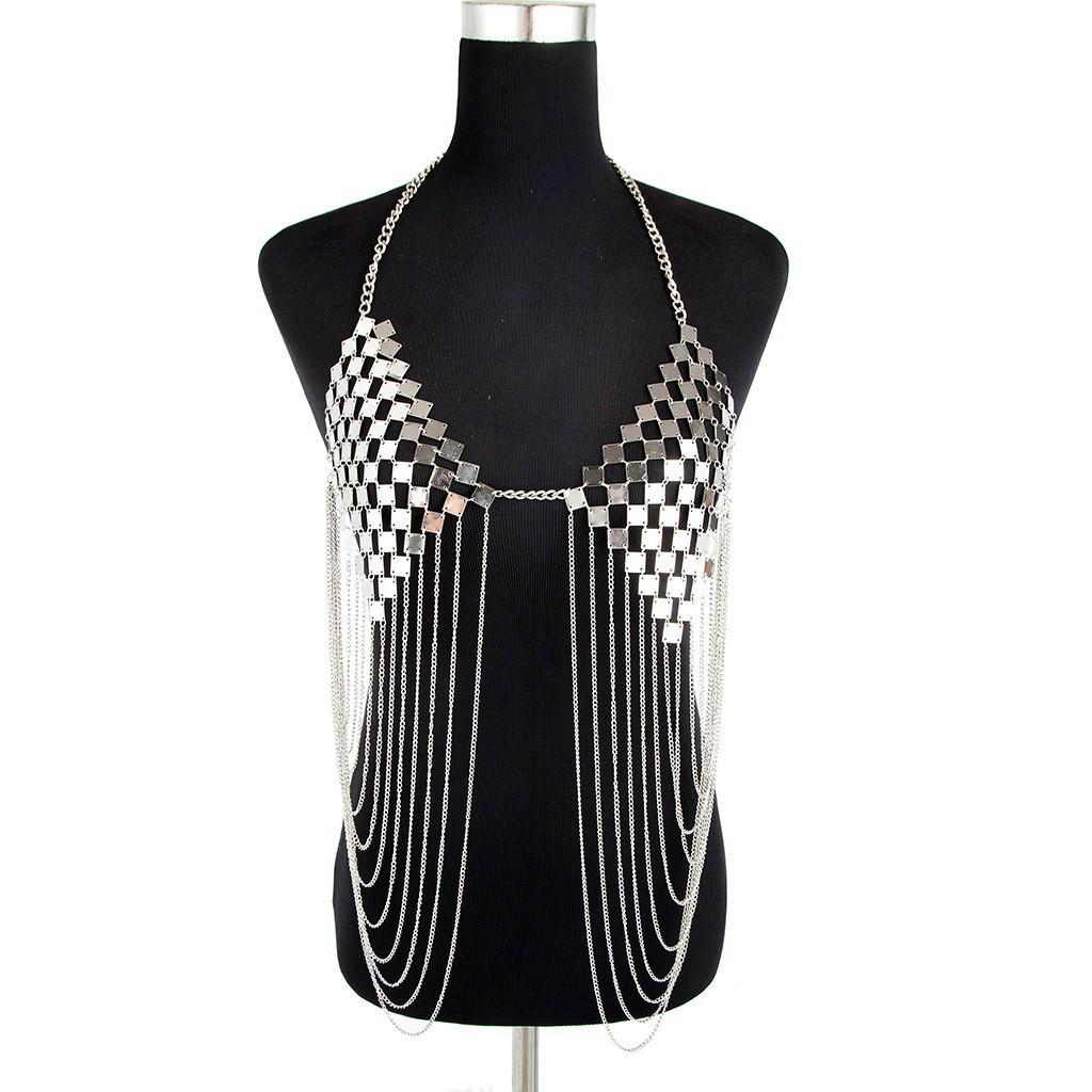 New Jewelry Products From Europe And America Hot Metal Sheet Alloy Bra Chain Tassel Body Chain Necklace Accessories Body Chain