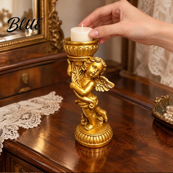 Modern Minimalist Home Accents Retro Angel Candle Holder Cupid Roman Column Stand Vintage Statue Decor Figurine Decorative Candlestick for Wedding,