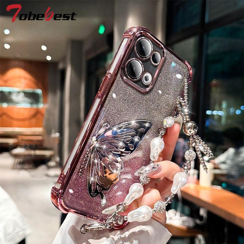 Laser Butterfly Shockproof Plating Glitter Bracelet Case For OPPO Reno 14 14F 13 13F 12 12F 11 11F 10 Pro Plus 5G Silicone Cover