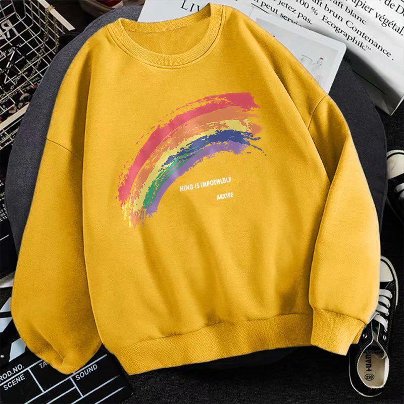Men's Trendy Loose-Fit Hoodless Sweatshirt - Hong Kong Style, Fleece-Lined, Spring & Autumn, Round Neck, Couple's Pullover.