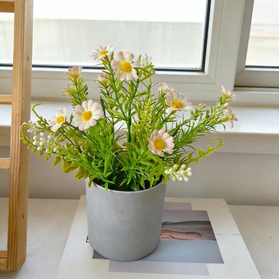 Potted Artificial Flower Spring Fake Wildflowers in Vase Small Realistic Faux Flower Decor