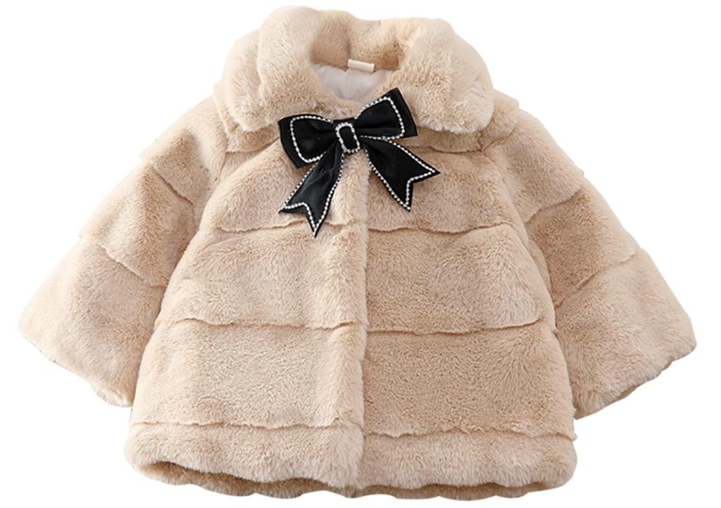 AIEOE Winter Faux Fur Short with for Toddler Faux Fur Warm and Sizes Girls' Coat, Length, Hat, Girls, Jacket, Cute, 80-120cm