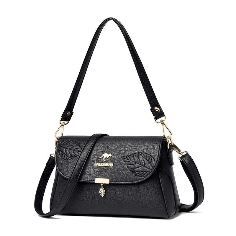 Soft Leather Embossed Shoulder Bag for Middle-aged Ladies, Crossbody Bag, Trendy Bag