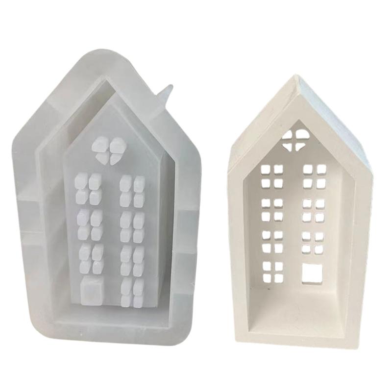 3D Casa Castiçal Silicone Molde DIYs Cimento Gesso Argila Castiçal Resina Ornamentos Moldes Decorações Para Casa