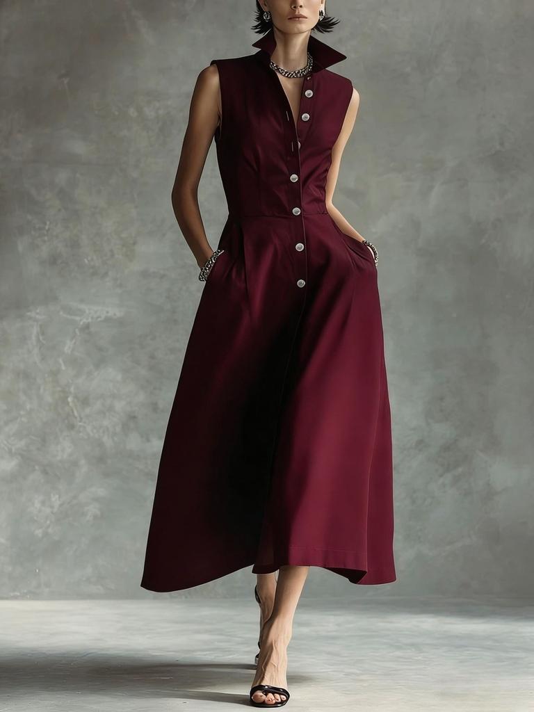 Europa und die Vereinigten Staaten 2026 Sommer neue Mode lässig Stehkragen Temperament Trend Stil Knopfkleid
