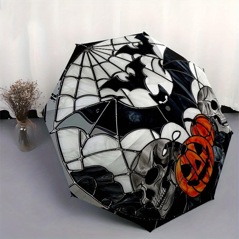 Halloween Stained Window Decorations - Bat & Skulls Designfor Home DecorUmbrella, Portable 3-Fold Compact Umbrella for Men & Women Gift