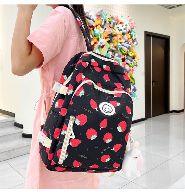 Cartoon Strawberry Printed Backpack New Cute Little Fresh Girl Heart Junior High School Student College Student Schoolbag