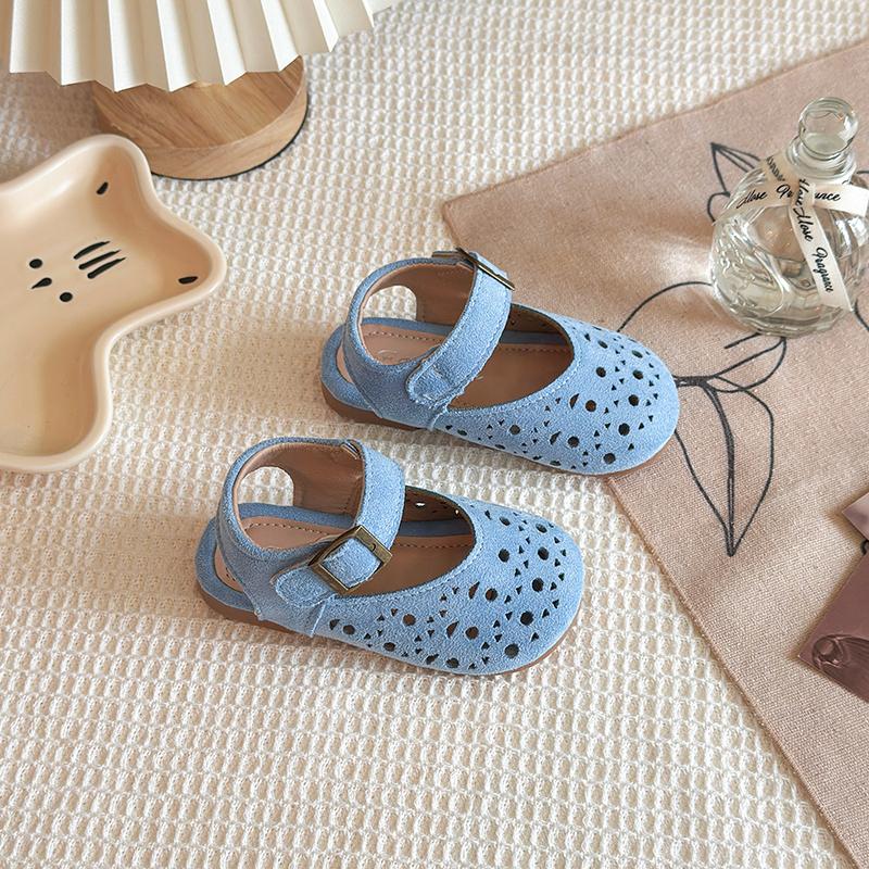 

2025 Summer New Kids Toes Capped Sandals for Girls Non-Slip Soft Sole Toddler Beach Shoes Hollowed-out Princess Party Flats Chic 25 синий