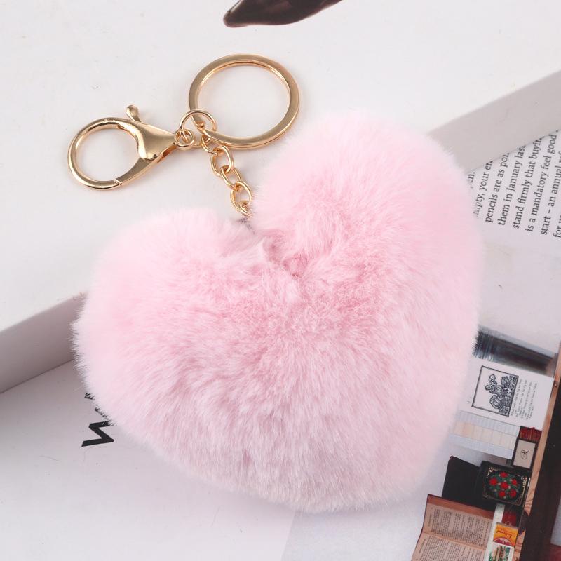Fashion Cute Fluffy Heart Fur Keychain Soft Plush Leopard Print Pendants Kawaii Bag Car Charm Stuffed Toy Valentine'S Day Gifts