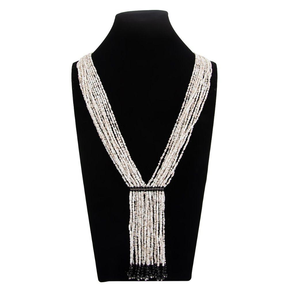 Floral Multi-Layer Beads Necklace Metal Chain Tassel Collarbone Chain Multi Layer Choker Girls