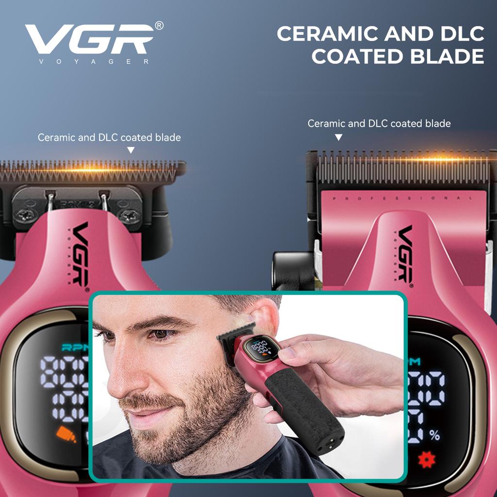 Original VGR V-886 S2 High-end Hair Clipper Set Alloy Blade Hair Trimmer Metal Body Oil Head Carving Push Shear with LED Digital Display Home Razor